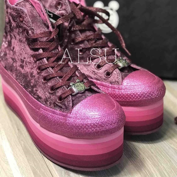 Converse& Miley Ctas Platform Velvet Dark Burgundy - Picture 4 of 8